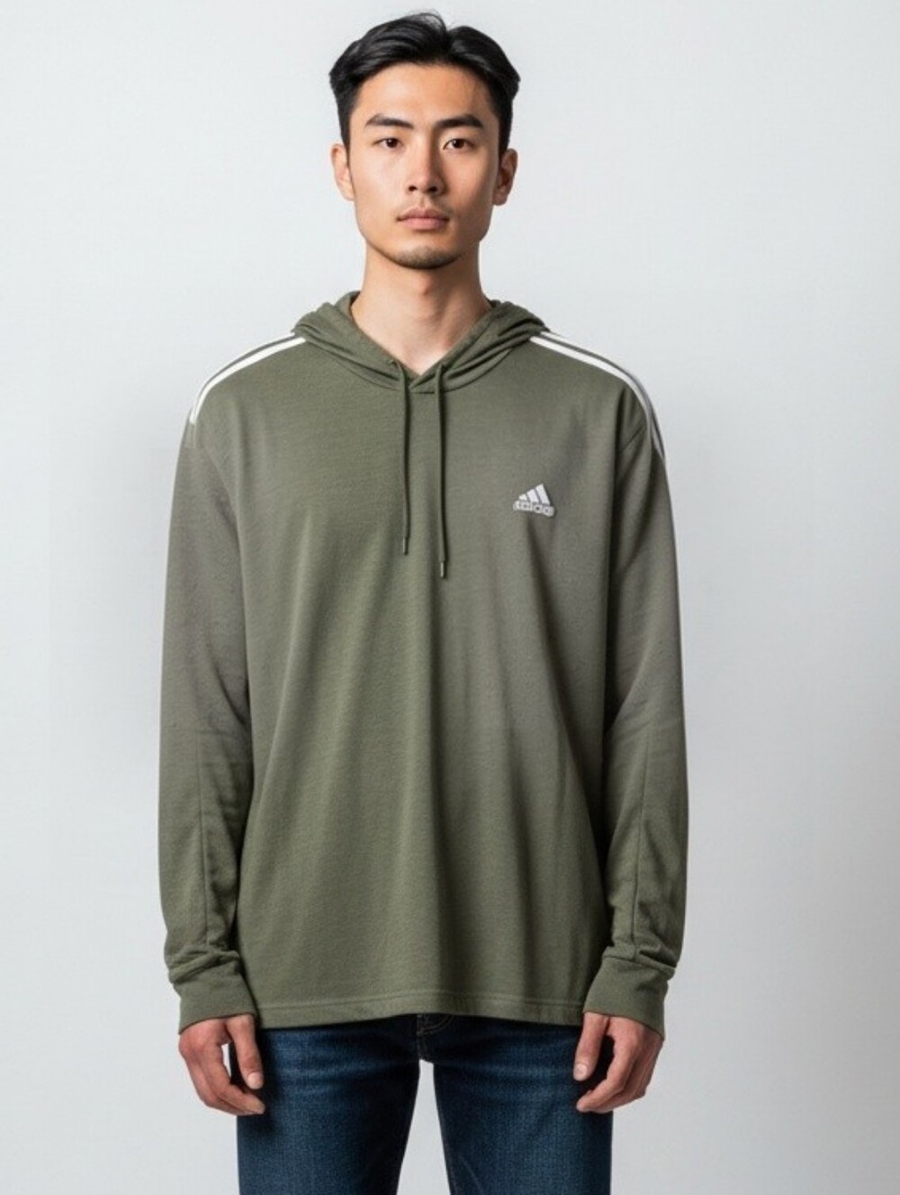 Men's Adidas Classic Sportswear Jacket Pullover Drawstring Hoodie Olive Size 2XL